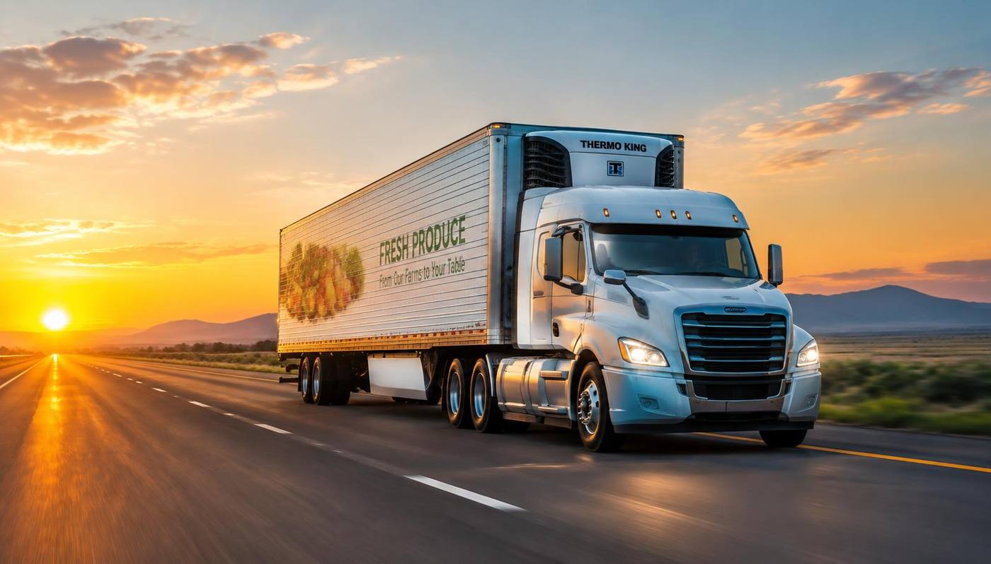 Refrigerated produce trailer on the highway